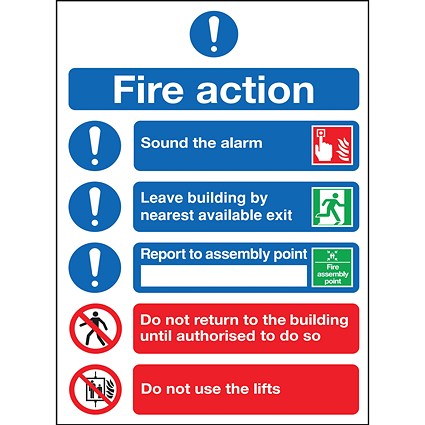 Safety Sign Fire Action Symbols, A4, PVC