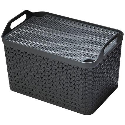 Strata Large Urban Store Basket with Lid 24L Charcoal Grey