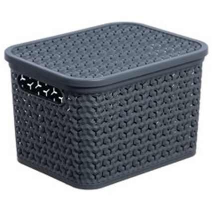Strata Small Urban Store Basket with Lid 4L Charcoal Grey
