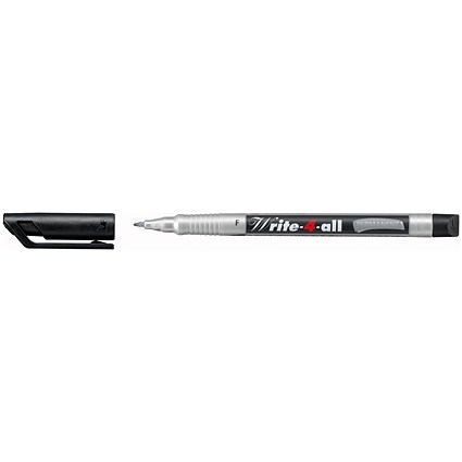 Stabilo Write-4-all Permanent Marker Pen, Fine, Waterproof, Black, Pack of 10