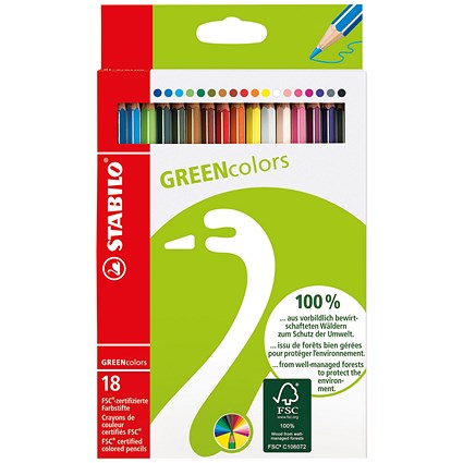 Stabilo Greencolors Colouring Pencils with Hexagonal Barrel Assorted (Pack of 18)