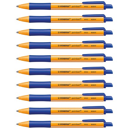 Stabilo Pointball Retrct Pen, Blue, Pack of 10