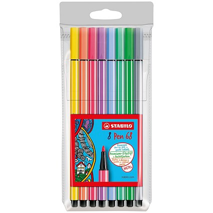 Stabilo Pen 68 Felt Tip Pen 1mm Water-based Ink Wallet Assorted Pastel (Pack of 10)