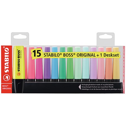 Stabilo Boss Original Highlighter Desk Set Assorted (Pack of 15) Stabilo Boss Original Highlighter Desk Set Assorted (Pack of 15)