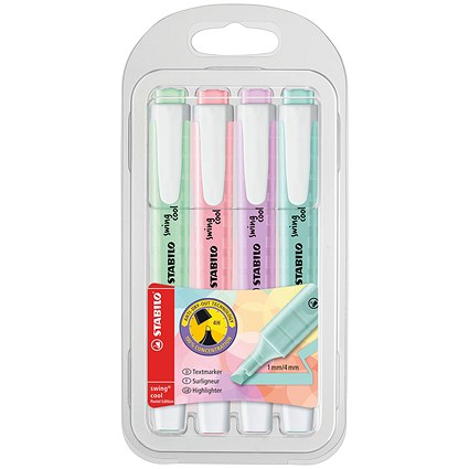 Stabilo Swing Cool Highlighter, Assorted Pastel, Pack of 4