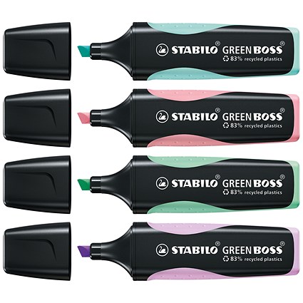 Stabilo Green Boss Highlighter Assorted Pastel (Pack of 4) Stabilo Green Boss Highlighter Assorted Pastel (Pack of 4)