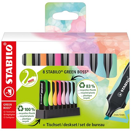 Stabilo Green Boss Highlighter Desk Set, Assorted, Pack of 8