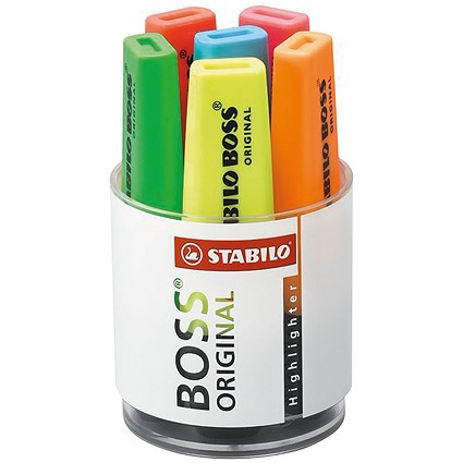 Stabilo Boss Desk Set of Six Highlighters in Pot, Assorted Colours