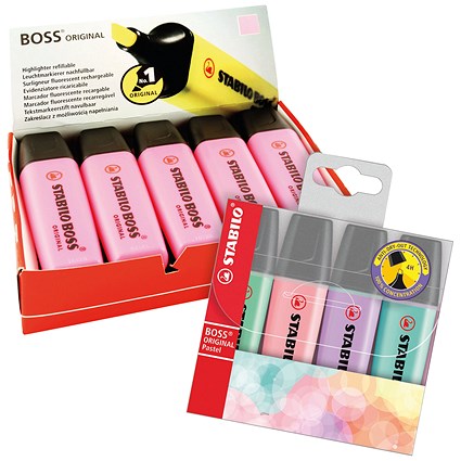 Stabilo Boss Highlighters, Pink, Pack of 10 x 1 - Free Stabilo Boss Highlighter, Assorted Pastel, Pack of 4
