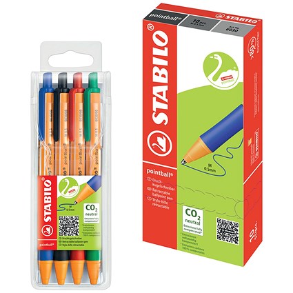 Stabilo Pointball Retrct Pen, Blue, Pack of 10 - Get Stabilo Pointball Ballpoint Pen, Retractable, Assorted, Pack of 4 Free