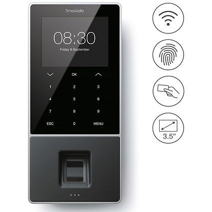 Safescan TimeMoto TM-828 RFID & Fingerprint Time & Attendance System, 2000 Users, Black