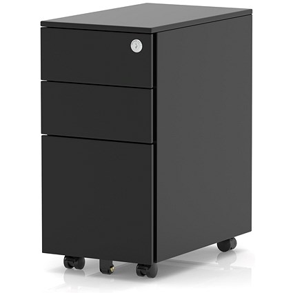 Base Slimline Mobile Steel Pedestal 3 Drawer Black
