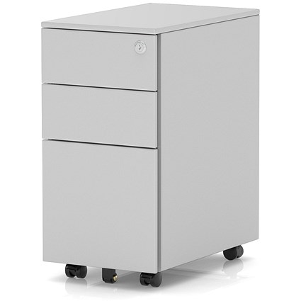 Base Slimline Mobile Steel Pedestal 3 Drawer Silver