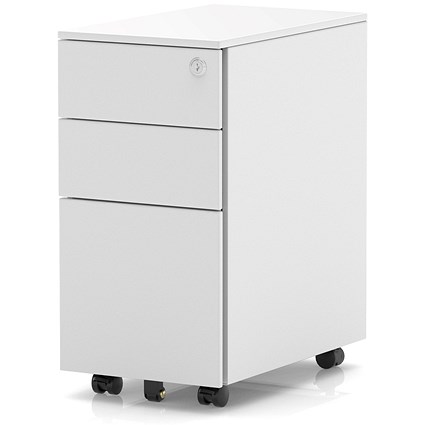 Base Slimline Mobile Steel Pedestal 3 Drawer White