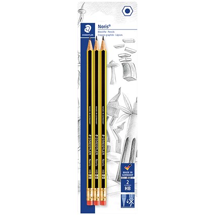 Noris Blister Card of 3 Eraser Tip Pencils (Pack of 30)