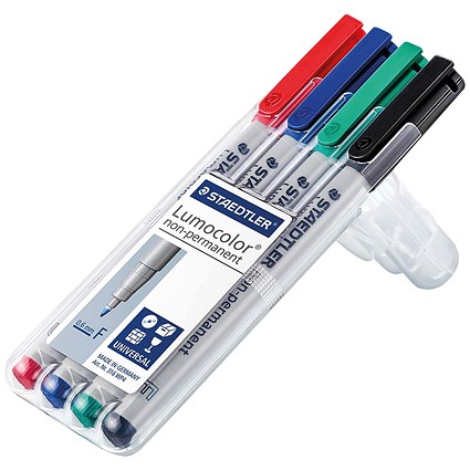 Staedtler 316 Lumocolor Pen, Non-permanent, Fine, Assorted Colours, Wallet of 4