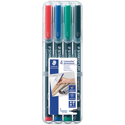 Staedtler Lumocolour Pen Permanent Fine Assorted (Pack of 4)