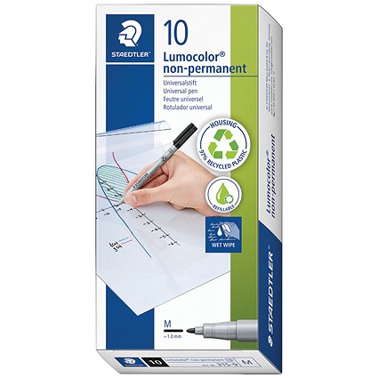 Staedtler 315 Lumocolor Pen, Non-permanent, Medium, Black, Pack of 10