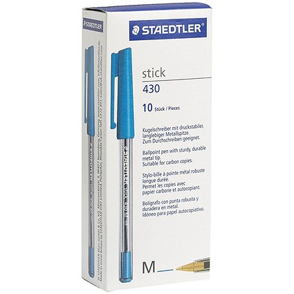 Staedtler Stick 430 Ballpoint Pen, Medium, Blue, Pack of 10