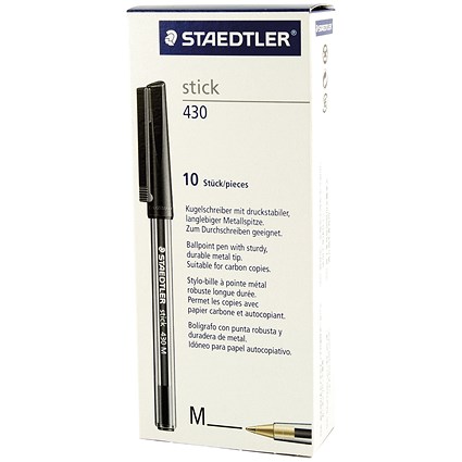Staedtler Stick 430 Ballpoint Pen, Medium, Black, Pack of 10