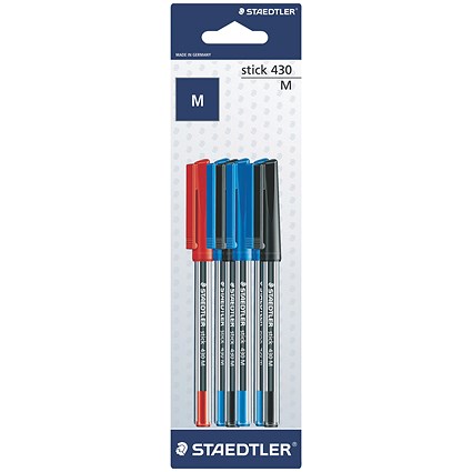 Staedtler Stick 430 Ballpoint Pen, Medium, Assorted, Pack of 60