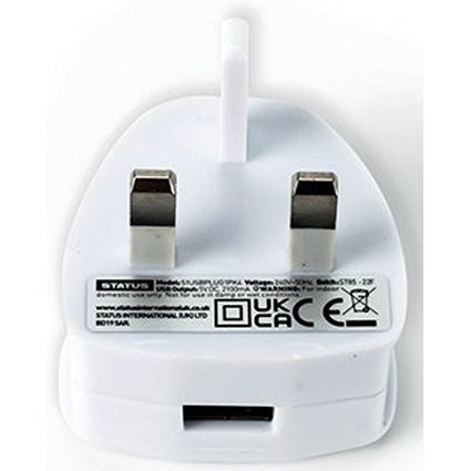 Status USB Type A Power Adapter Plug, White