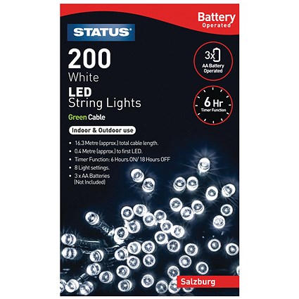 Salzburg 200 LED String Lights, Battery Operated, White
