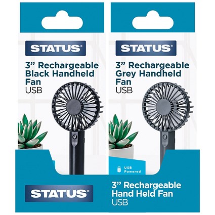 Status Recharge Handheld Fan 3In Black/Grey Pack of 10
