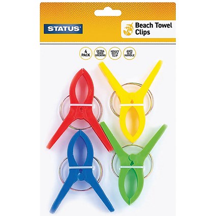 Status Multi Coloured Beach Towel Clip Assorted (Pack of 4)