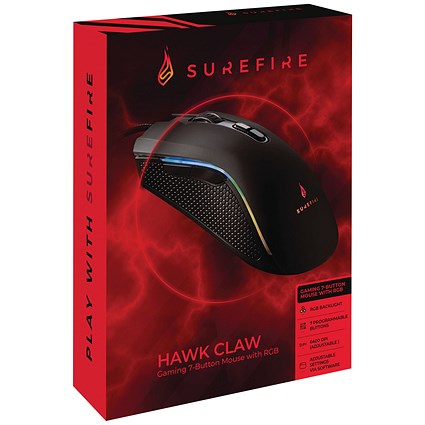 SureFire Hawk Claw Gaming Mouse, 7 Button, Black