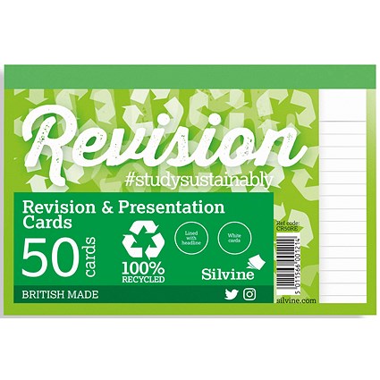 Silvine Lined Revision and Presentation Cards, Recycled, 152x102mm, White, 20 Packs of 50 Cards