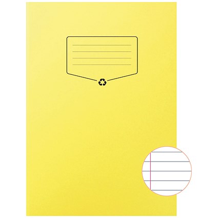 Silvine Recycled Exercise Book, Lined with Margin, 64 Pages, A4, Yellow, Pack of 10
