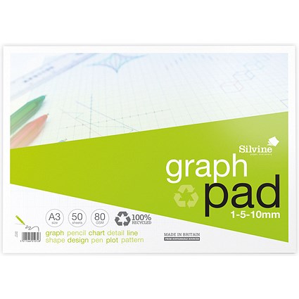 Silvine Recycled Graph Pad, A3, 50 Pages