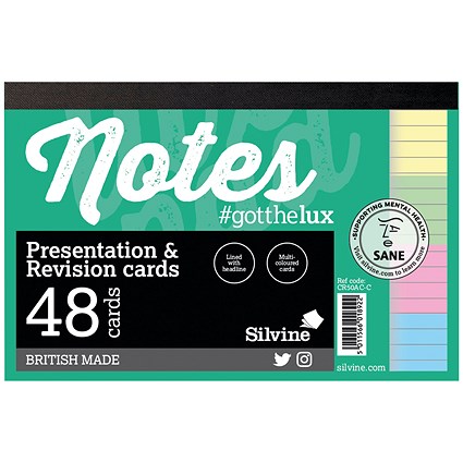 Silvine Revision Presentation/Note Card Assorted (Pack of 20)