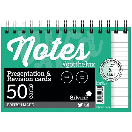 Silvine Revision Presentation/Note Card Twin White (Pack of 10)