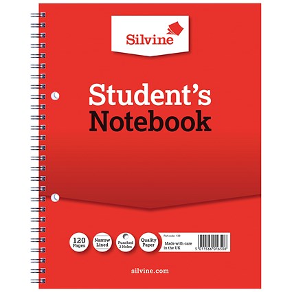 Silvine Student Wirebound Notebook, 229x178mm, Ruled, 120 Pages, Red, Pack of 12 Silvine Student Wirebound Notebook, 229x178mm, Ruled, 120 Pages, Red, Pack of 12