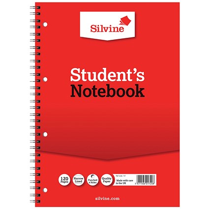 Silvine Student Wirebound Notebook, A4, Ruled, 120 Pages, Red, Pack of 12