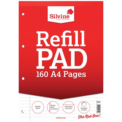 Silvine Headbound Refill Pad, A4, Punched & Perforated, Feint Ruled, 160 Pages, Pack of 6