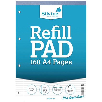 Silvine Headbound Refill Pad, A4, 6mm Ruled with Margin, 160 Pages, Blue, Pack of 6