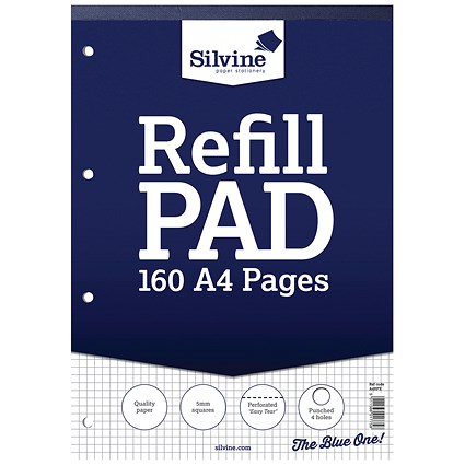 Silvine Headbound Quadrille Refill Pad, A4, Punched, 5mm Squares, 160 Pages, Pack of 6