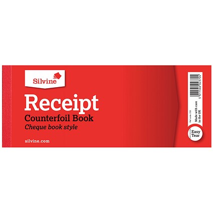 Silvine Receipt Book with Counterfoil, 100 Sets, 80x202mm, Pack of 36