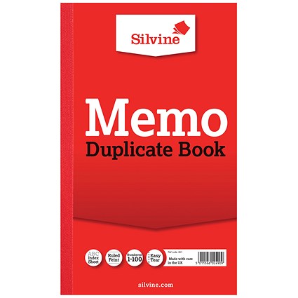 Silvine Duplicate Memo Book, Ruled, 100 Sets, 210x127mm, Pack of 6