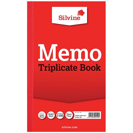 Silvine Triplicate Memo Book, Ruled, 100 Sets, 210x127mm, Pack of 6