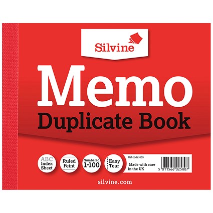 Silvine Duplicate Memo Book, 100 Sets, 102x127mm, Pack of 12