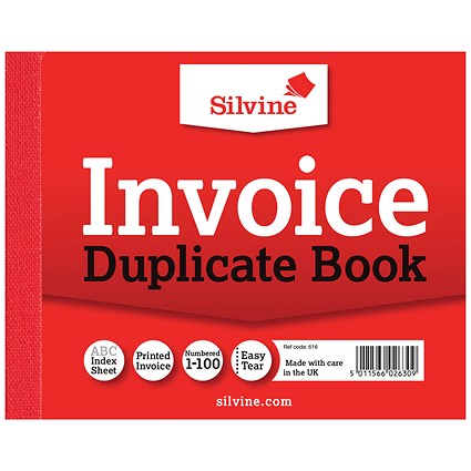 Silvine Duplicate Invoice Book, 100 Sets, 102x127mm, Pack of 12 Silvine Duplicate Invoice Book, 100 Sets, 102x127mm, Pack of 12