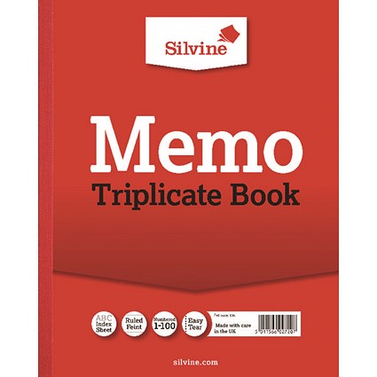 Silvine Triplicate Memo Book 254x203mm (Pack of 6) 606
