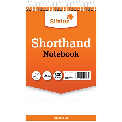 Silvine Wirebound Shorthand Notepad, 203x127mm, Ruled, 300 Pages, Orange, Pack of 6
