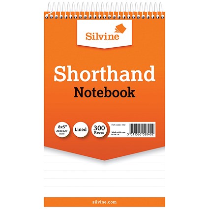 Silvine Wirebound Shorthand Notepad, 203x127mm, Ruled, 300 Pages, Orange, Pack of 6 Silvine Wirebound Shorthand Notepad, 203x127mm, Ruled, 300 Pages, Orange, Pack of 6