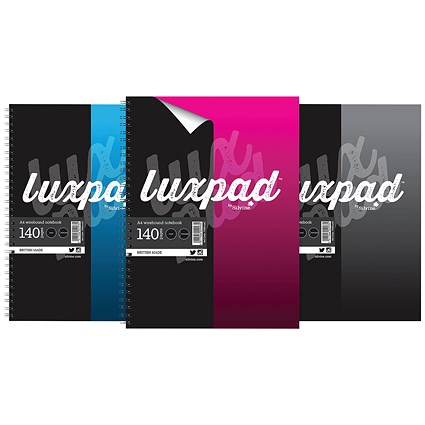 Silvine Luxpad Wirebound Notebook, A4, Ruled & Perforated, Assorted Colours, Pack of 6 Silvine Luxpad Wirebound Notebook, A4, Ruled & Perforated, Assorted Colours, Pack of 6