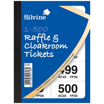 Silvine Cloakroom and Raffle Tickets 1-500 (12 Pack) CRT500